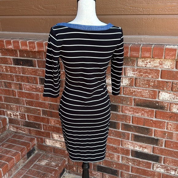 Tommy Hilfiger Women's Small Navy White Boardwalk Stripe Sheath Dress - Picture 4 of 6